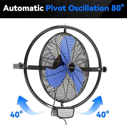 20 IN 5500 CFM Remote Control Wall Mount Fan, 3 Speed High Velocity Wall Fan with Timer, Oscillation & Tilting, Air Circulator for Garage, Commercial, Greenhouse, Warehouse & Gazebo Use, UL Listed