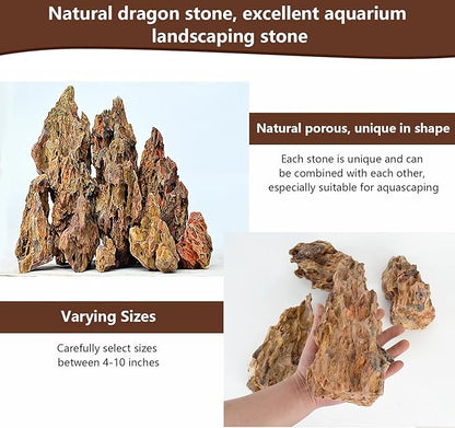 Dragon Stone Rock for Aquascaping,Aquarium Decor, Fish Tank Decorations,3-10 Inches Natural Ohko Stone for Fish Tank Landscaping (6.6 Pounds)