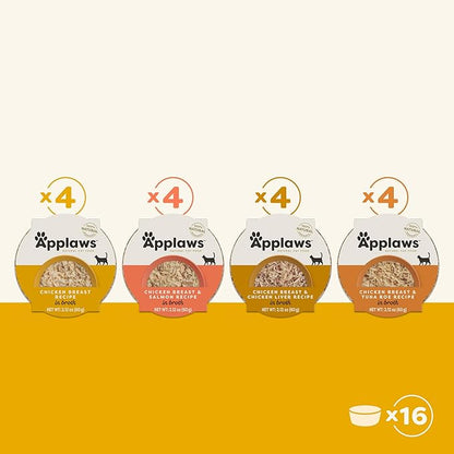 Applaws Natural Wet Cat Food, Limited Ingredient, Grain-Free, Protein with No Artificial Additives, Variety Chicken Selection in Broth (16 x 2.12 oz Easy-Open Cups)