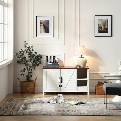 41.3'' Cat Litter Enclosure,Adjustable Shelf for Dog Proof and Storage,Locks Added for Cat, Litter Collector,Small Indoor Cat House,Antique White