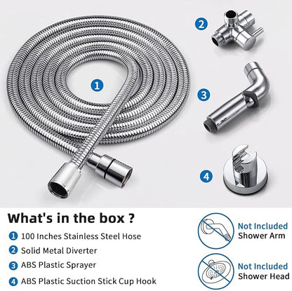 G-Promise Dog Shower Sprayer Attachment for Fast and Clean Pet Showering, Multifunctional Shower, Metal Diverter, 100 Inch Extra Long Hose, No Drill Hook, Dog Washing-Bathroom (Chrome)