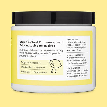 Fresh Wave Lemon Odor Removing Gel, 15 oz. | Odor Absorbers for Home | Safer Odor Relief | Natural Plant-Based Odor Eliminator | Every 15 oz. lasts 30-60 Days | For Cooking, Trash & Pets