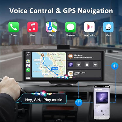 Apple carplay & Android Auto,Wireless Double din 10.26 inch Dash Cam with Front Camera and Backup Camera.GPS Navigation,Mirror Link/Voice Control/Bluetooth for Car RV Pickup Bus Trailer.etc