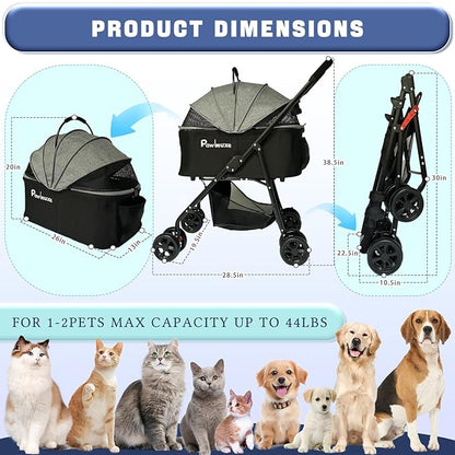 4 Wheels Pet Stroller 4 in 1 Pet Stroller with Detachable Carrier for Small & Medium Dogs Cats up to 55 lbs Easy-Folding Travel Dog Wagon with Car Seat Breathable Mesh,White Cartoon