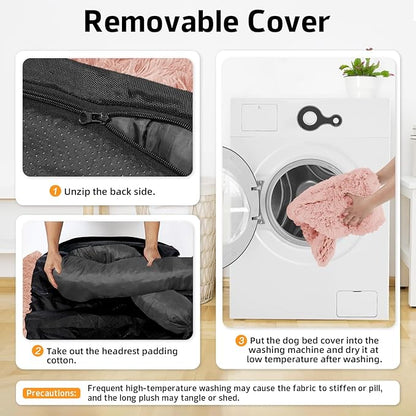 GGIB Calming Dog Bed Fluffy Plush Dog Mat for Furniture Protector with Removable Washable Cover for Large Medium Small Dogs and Cats (Large, Pink)