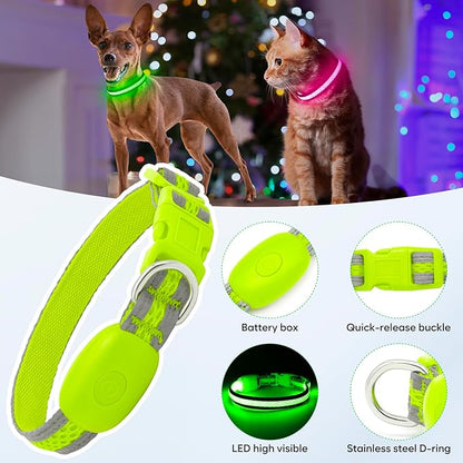 Flashseen LED Cat Collar,Light Up Dog Collar Rechargeable, Dog Lights for Night Walking, Comfortable Soft Mesh Pet Collar Adjustable for Cats Puppy and Small Dogs(Neon Green, XS)