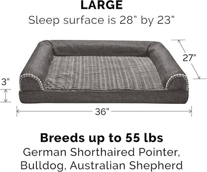 Furhaven Orthopedic Dog Bed for Large/Medium Dogs w/ Removable Bolsters & Washable Cover, For Dogs Up to 55 lbs - Luxe Faux Fur & Performance Linen Sofa - Charcoal, Large