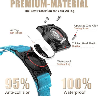 AirTag Dog Collar - Leather Dog Collar with Airtag Holder | IP68 Waterproof AirTag Holder with Metal Buckle, Comfortable GPS Dog Collars Tracker for Medium Large Dogs (Blue, M)