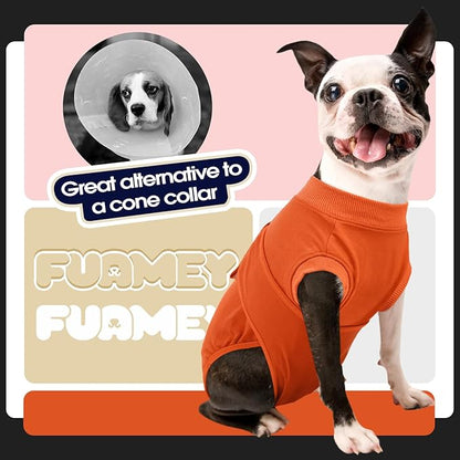 FUAMEY Dog Recovery Suit Male,Dogs Surgery Neuter Suits Puppy Spay Shirts for Female Protect Dog's Skin Anti Licking Abdominal Wounds Doggie Onesie Pet Bodysuit Alternative to Cone Orange XS