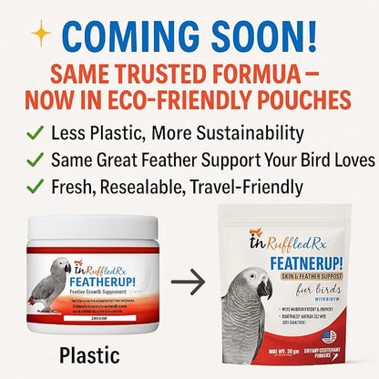 FeatherUp! Bird Vitamins with Biotin for Beautiful Plumage - Feather Growth Supplements for Parrots - 90 gm - 240 Servings