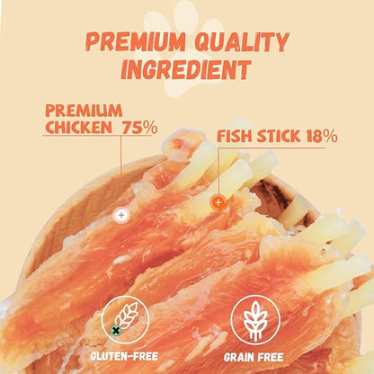 Dog Treats Chicken Tender Wrapped Cod Sticks, Rawhide-Free High Protein Dog Jerky Soft Chews, Healthy Training Snacks for Small Medium Large Dogs, 9-10 Counts, 10.6 oz