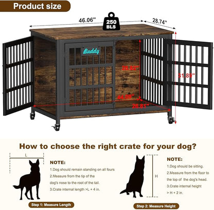 EasyCom 48"/42"/33" Dog Crate Furniture with Name Tag, Heavy Duty Dog Kennel Indoor for Large Dogs, Escape-Proof and Chew-Proof Dog Cage for high Anxiety Dog, Decorate House as TV Stand, End Table