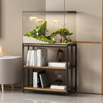 20 Gallon Metal Aquarium Stand with Shelves for Fish Tank Accessories Storage, Reptile Tank Turtle Terrariums Stand for Home Office (Black)