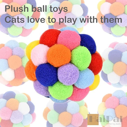 9PCS Cat Toy Balls, 1,75'' Soft Pom Pom Balls for Kittens, Colorful Soft Fuzzy Balls for Cats, Interactive Playing Chewing Toys for Indoor Cats and Kittens, Cute Kitten Kitty Toys