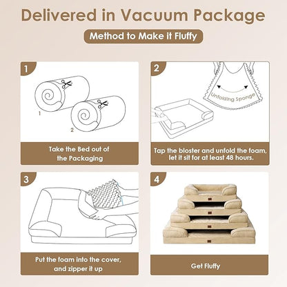 EHEYCIGA Orthopedic Dog Beds for Extra Large Dogs, Waterproof Memory Foam XXL Dog Bed with Sides, Non-Slip Bottom and Egg-Crate Foam Big Pet Couch Bed with Washable Removable Cover, Greige