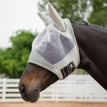 Equinavia Algard Soft Mesh Horse Fly Mask with Ear Protection and 45 UPF Rating | No Eye Irritation & UV Protection - Silver - Horse