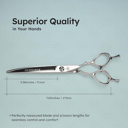 7" Curved Dog Grooming Scissors – Handcrafted, Ergonomic, VG10 Stainless Steel for Sharper, Tougher, Better Edge Retention, Lightweight Shears for Trimming Face and Paws.