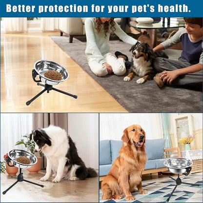 Elevated Dog Bowl with Adjustable Metal Stand,Large Size for Dogs Between 60 and 100 lbs, 0.8 Gal 3 Liter Stainless Steel Dog Food Bowl Water Bowl Height Adjustable Non-Slip Raised Dog Bowl Set