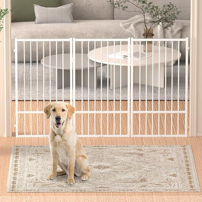 Full Metal Freestanding Dog Gate with Door, 36''Height Foldable Pet Dog Fence for Indoor & Outdoor, 3 Panels Extra Wide Free Standing TallDog Gates for Doorways,House,Stairs,Porch,Deck,Yard