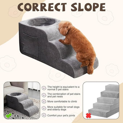 Dog Stairs, Dog Stairs for Small Dogs, 3-Step Pet Stairs, Dog Steps for Bed, Dog ramp, pet Stairs for high beds, Old Dog pet Steps, Non-Slip Pet Step Indoor, Grey