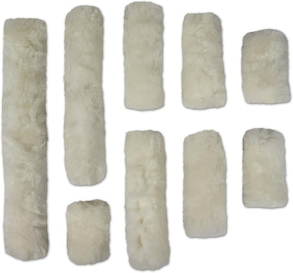 ECP Equine Comfort Products Merino Sheepskin Halter Fleece Set for Horses, 100% Natural Wool, Chafe Protection, Breathable Relief & Cushioned Comfort, Machine Washable, 9-Piece Set, White