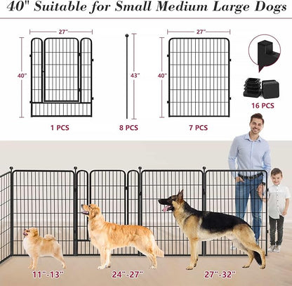 Dog Playpen 40 inch 8 Panels Dog Fence Outdoor for Yard, Indoor Dog Pen for Large/Medium/Small Dogs, Heavy Duty Puppy Playpen with Door Portable Pet Fence for RV Camping