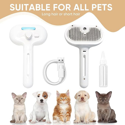 3-in-1 Cat Steam Brush – Pet Grooming & Shedding Comb with Gentle Steam Spray, One-Click Hair Release, for Long & Short Hair Cats & Dogs (White)