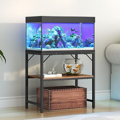 30 Gallon Fish Tank Stand, Aquarium Stand with 2-Tier Storage Shelves, Heavy Duty Breeder Turtle Terrarium Stand Rack for Home Office, 30.0" L x 11.8" W x 24.4" H, Rustic Brown FTHR3001