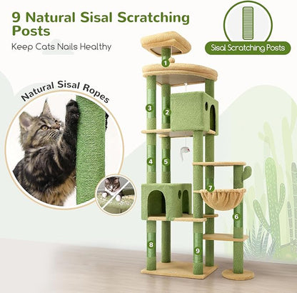 Globlazer Cactus Giant Cat Tree, 83 inch Cat Tree for Indoor Cats Large Adult, XXL Cat Tower with 9 Scratching Posts for 20lb+ Heavy Duty Large Adult Cats, F83, Green