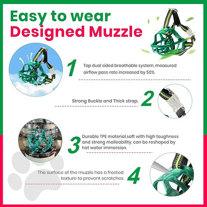 Dog Muzzle, Basket Muzzle for Small Medium Large Dogs, Anti-Biting and Chewing, Lightweight & Sturdy Cage Design, Allows Panting & Drinking, Ideal for Grooming & Training(Green Size L)
