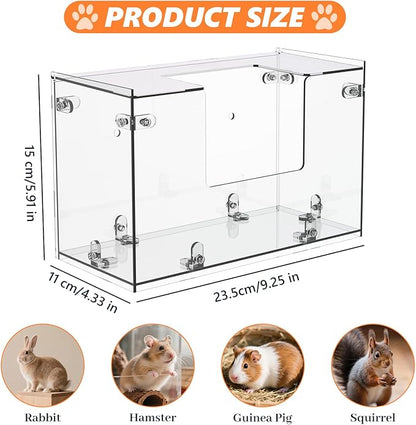 Acrylic Rabbit Hay Feeder with Lid, Transparent Hanging Food Dispenser Hay Feeder for Bunny Rabbits Guinea Pig Cage Chinchillas Hamsters Small Pets and Animals（Small
