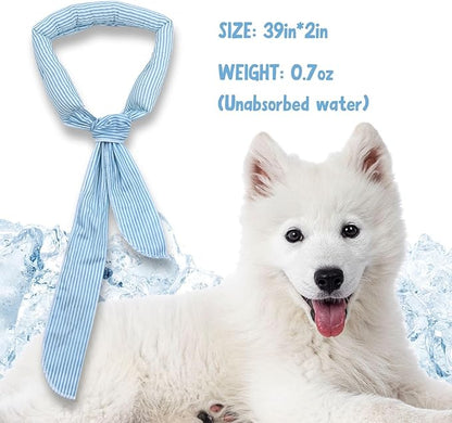 2pcs Cooling Scarf for Pets,Summer Cooling Scarves Keep Cats and Dogs Cool, Reused,Rrecycled,Suitable for Dogs (2pcs-Blue Stripe)