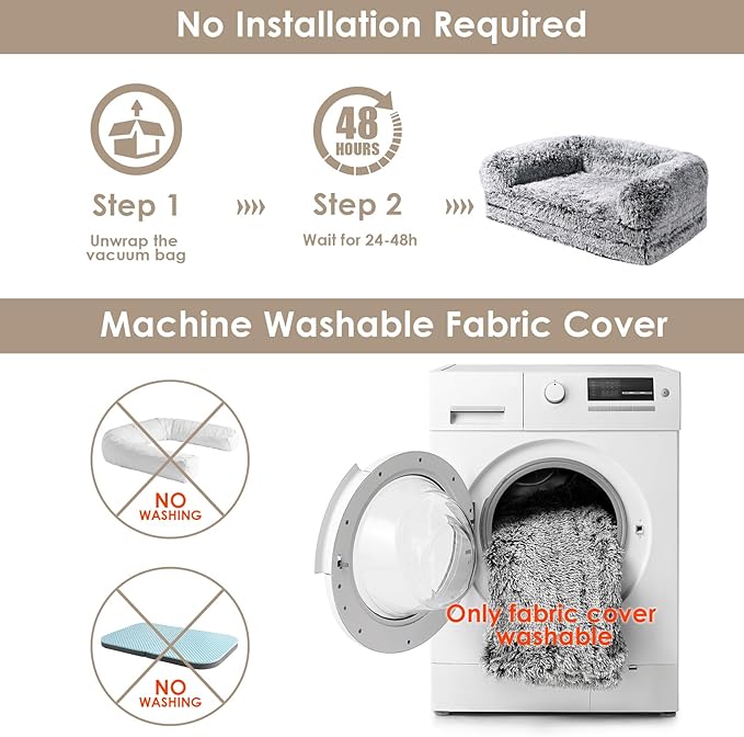 EHEYCIGA Foldable Human Dog Bed, Orthopedic Memory Foam Human Sized Dog Bed, Waterproof Pet Bed for People, Faux Fur Pet Couch for Adult, Faded Black, 72"x44"x11"