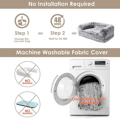 EHEYCIGA Foldable Dog Bed, Faux Fur Fluffy Dog Couch Bed, Orthopedic Calming Memory Foam Pet Bed for Small Dogs, Washable Soft Warm Pet Sofa Bed with Non-Slip Bottom, Faded Black, 40"x30"x6"