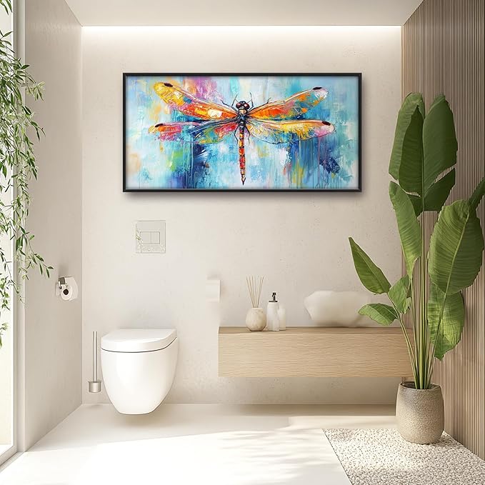 Extra Large Abstract Dragonfly Framed Wall Art for Living Room,Oversized Colorful Dragonfly Pictures Wall Decor,Teal Canvas Print Painting Modern Artwork Bedroom Office Bathroom 60L" x 30W"
