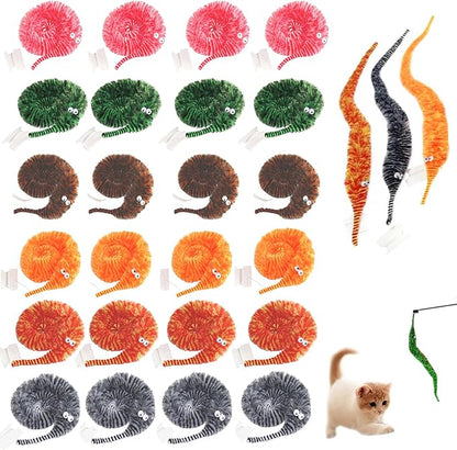 24 PCS Cat Worm Toy Zebra Print Feather Worm Teaser Refills Attachment Cute Cat Wand Replacement Interactive Wand Accessories for Fishing Pole Toy Teaser for Indoor Cats Kitten