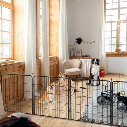 Dog Playpen 32 inch 12 Panels Indoor Dog Pen for Medium/Small Dogs Heavy Duty Metal Dog Fence Outdoor for Yard, Puppy Playpen with Door Portable Pet Fence for RV Camping Yard