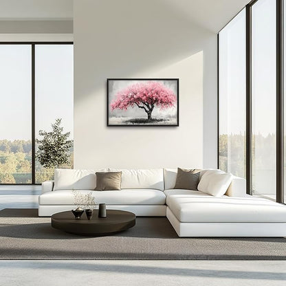 Extra Large Framed Pink Tree Wall Art,Abstract Tree of Life Wall Decor,Pink and Grey Pictures for Living Room,Canvas Print Painting Modern Artwork Bedroom Office Bathroom Home Decor 36L x24W