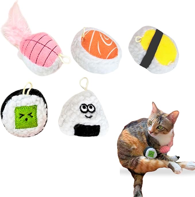 5 Pack Sushi Cat Toys, Interactive Catnip with Bells Inside Kitten Boredom Relief, Soft and Durable, Indoor Kitty Exercise Pet Toys