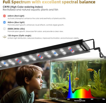 GLOWRIUM Aquarium Light, LED Full Spectrum Freshwater Fish Tank, infinitely dimmable, Fish Tank Light with auto-on/Off Timer (30-35 in)