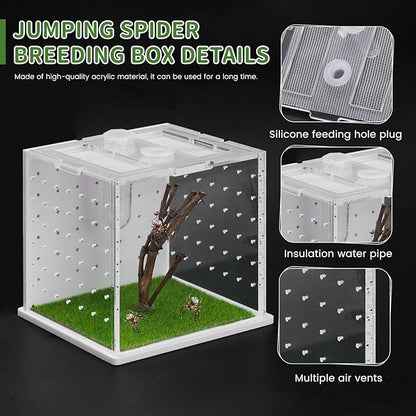 Acrylic Jumping Spider Enclosure, 2.95×2.95×2.87in Transparent Reptile Terrarium, Versatile Tarantula Enclosure for Small Reptiles/Insects, Small Reptile Tank with Dropper, Jumping Spider Accessories