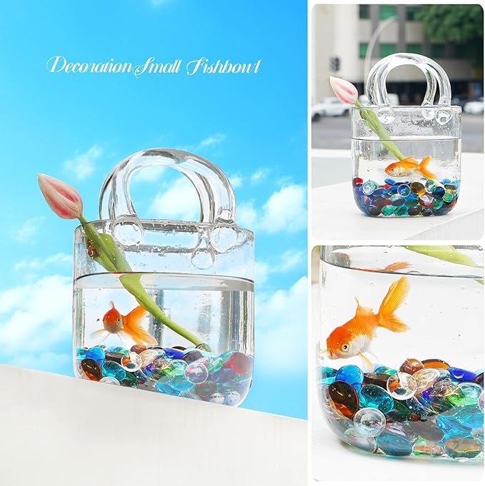 2LB Mixed Color Flat Glass Marbles for Vases, Mancala Stones Gemstone Beads Vase Filler Decorative Glass Pebbles for Fish Tank, DIY Crafts, Mosaics, Aquarium Decor Rocks, Candle Holders