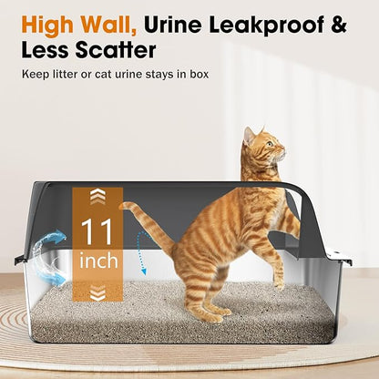 2PACK Stainless Steel Litter Box, Extra Large Litter Boxes for Big Cats, XL Metal Cat Litter Box with Lid High Sides, Anti-Urine Leakage, Non-Sticky, Scoop Included