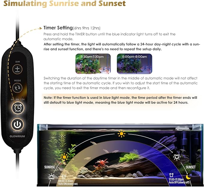GLOWRIUM Aquarium Light, LED Full Spectrum Freshwater Fish Tank, infinitely dimmable, Fish Tank Light with auto-on/Off Timer (48-53 in)