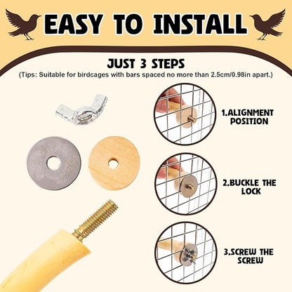 3Pcs Bird Toys Perch Stand for Cage, Natural Parrot Toys, Small Chewing Sticks Toys Bird Cage Accessories for Conures Parakeets Cockatoo African Grey Parrots (3PCS)