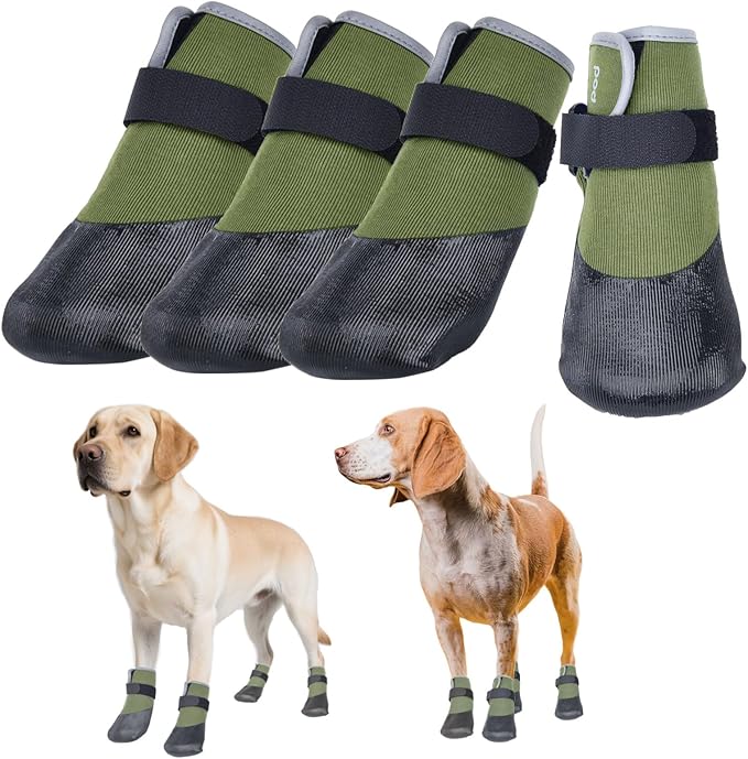 Dog Shoes Lightweight Dog Boots-Breathable Knitted Paw Protector with Adjustable Strap for Hot Pavement, Rain Walking, Hardwood Floors Anti Slip Reduce Noise, Prevent Licking Paws(Green,XL)