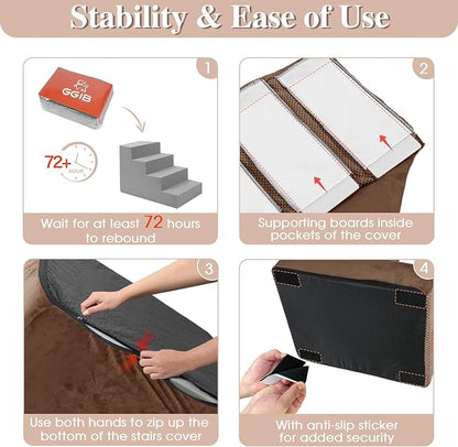 GGIB Dog Stairs for Small Dogs Cats Non-Slip Dog Steps for High Bed Pet Stairs for Sofa Couch Pet Ramp Pet Steps with Removable Washable Cover, Brown, 22" H, 5-Step
