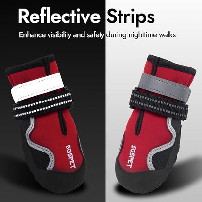Dog Shoes, Waterproof Dog Boots & Paw Protectors with Anti-Slip Sole, 4pcs/Set Pet Dog Booties, Reflective Dog Shoes for Small Medium Large, Winter Snowy Summer Hot Pavement (Red, 8# (2XL))