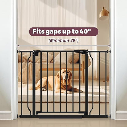 29"-40" Baby Gate for Stairs, Auto Close Stroller Friendly Dog Gate Indoor for Doorways, Pressure Mounted Baby Gate, Easy Walk Through Gate for Children & Pets, Black