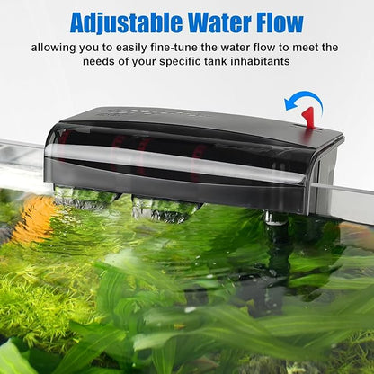 AQQA Aquarium Filter 20-50 Gallon Fish Tank Filters with Double Waterfall, Hang on Back Aquarium Filter with Bio-Wheel Power, Adjustable Flow, Quiet Efficient and Silent Operation (10W 125 GPH)